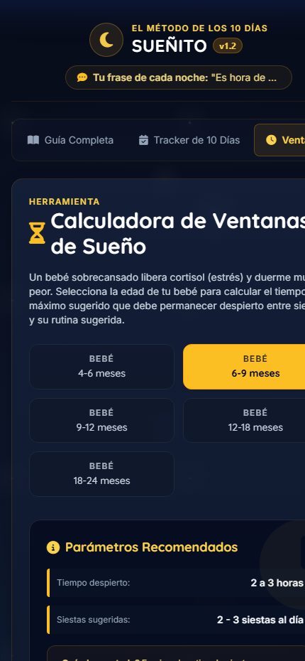 Pantalla real: calculadora de ventanas de sueño por edad